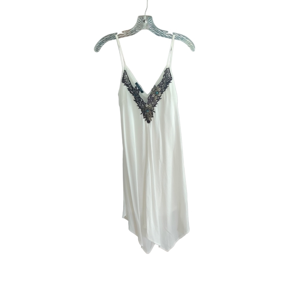VENUS White V-Neck Dress w/ Embroidered Neck M